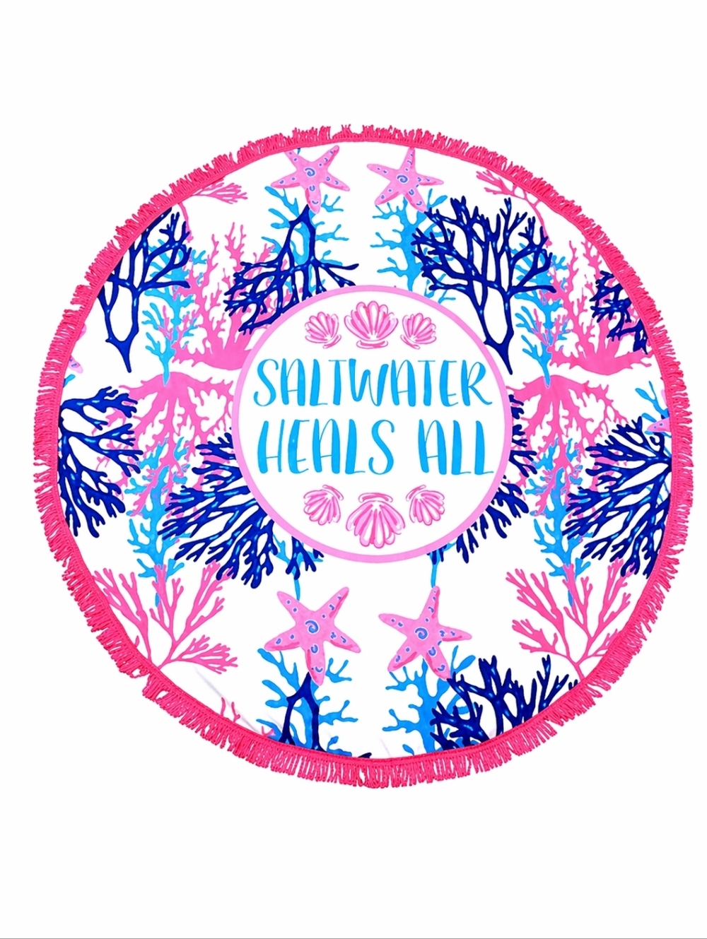Simply Southern Saltwater Heals All Fringed Large Terrycloth Round Beach Towel